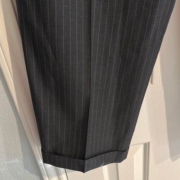 Oscar De La Renta Mens 100% Wool Pleated Pinstripe Cuffed Dress Pants 36W Grey - Picture 3 of 12